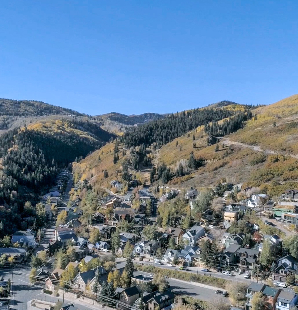 HOA Reserve Study | aerial view of a town surrounded with mountains covered in trees.
